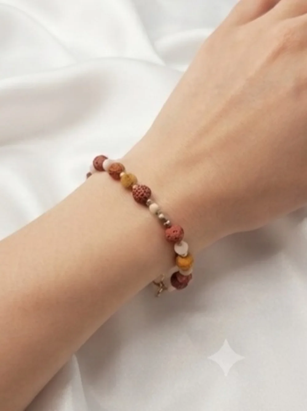 Vintage Handcrafted Vibrant Orange and Cream Beaded Bracelet